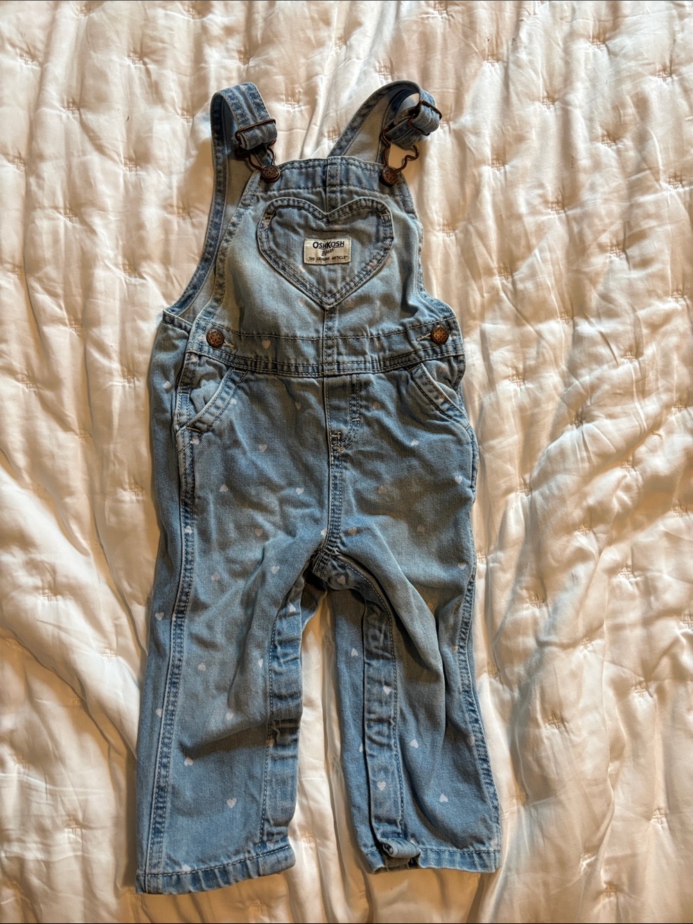 OshKosh B'gosh Light Blue Denim Heart Pocket Overalls - Kids